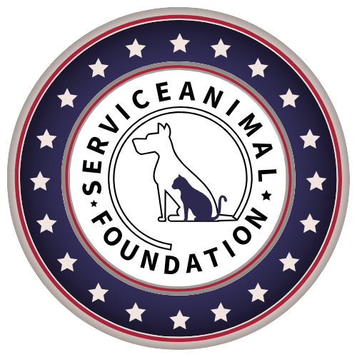 A logo for the service animal foundation with a dog and a cat