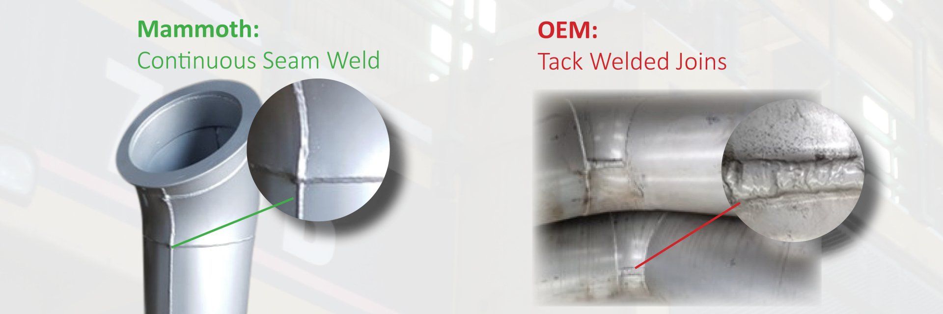 Quality continuous seam weld Quality welding on exhaust pipes