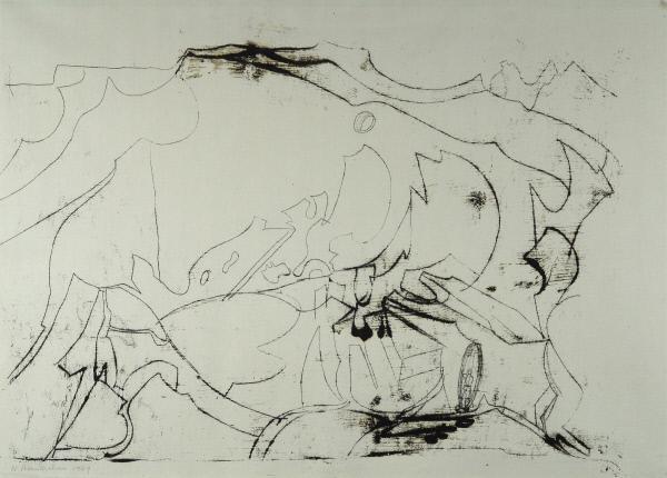 Drawing of an ice glacier, dark pencil on paper