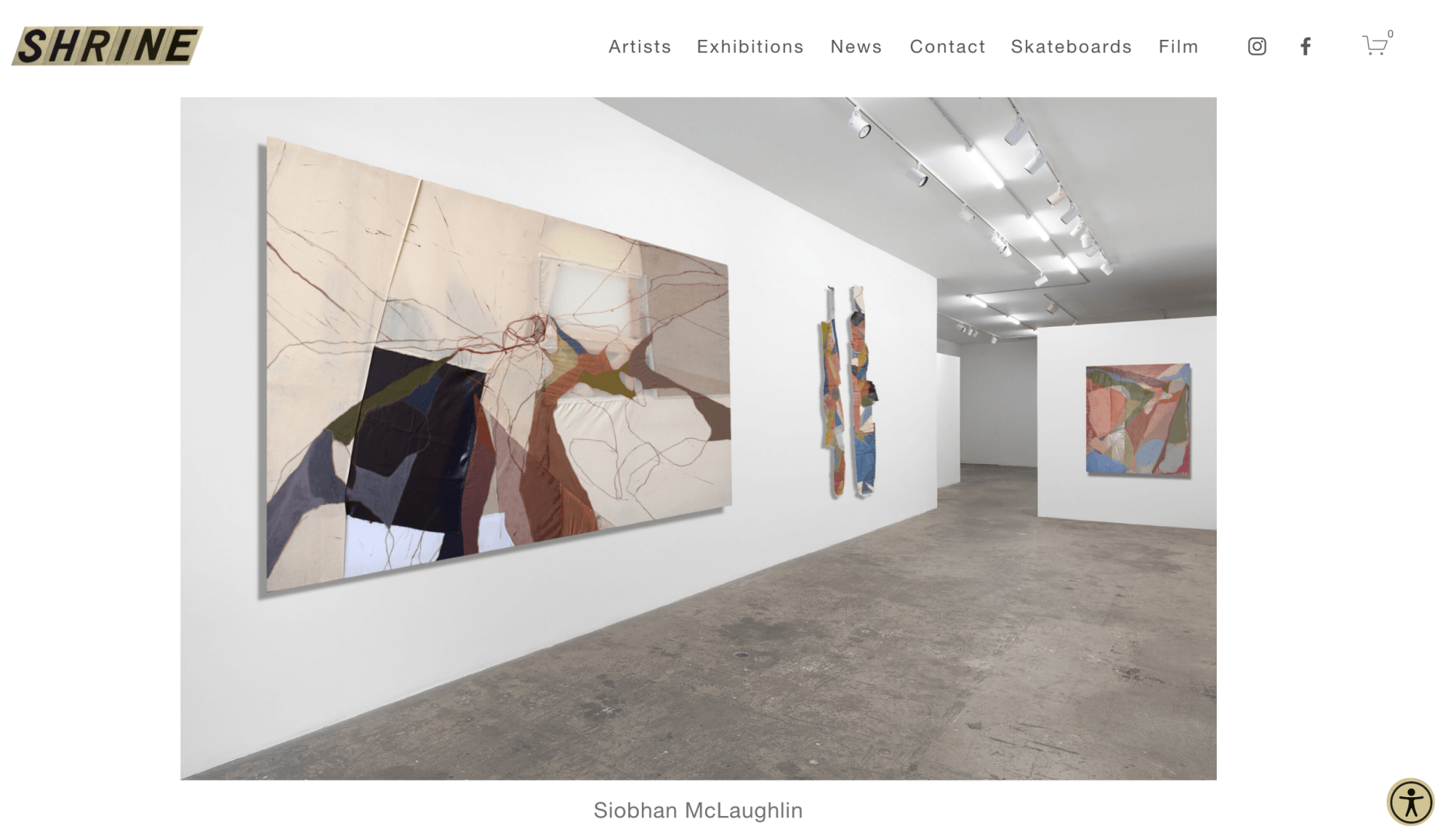 Website showing exhibition of large abstract paintings in white wall gallery