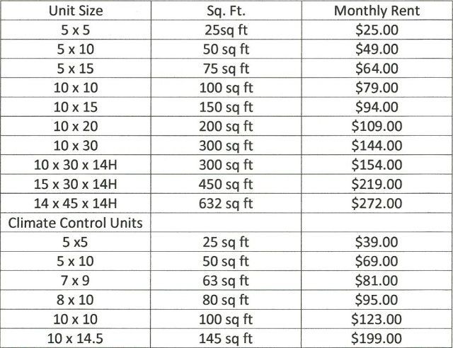 Akron Storage — Guardian Self Storage Price List in Akron, OH