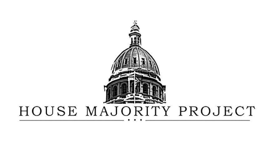A logo for the House Majority Project, featuring a black-and-white sketch of a building dome above the centered text.