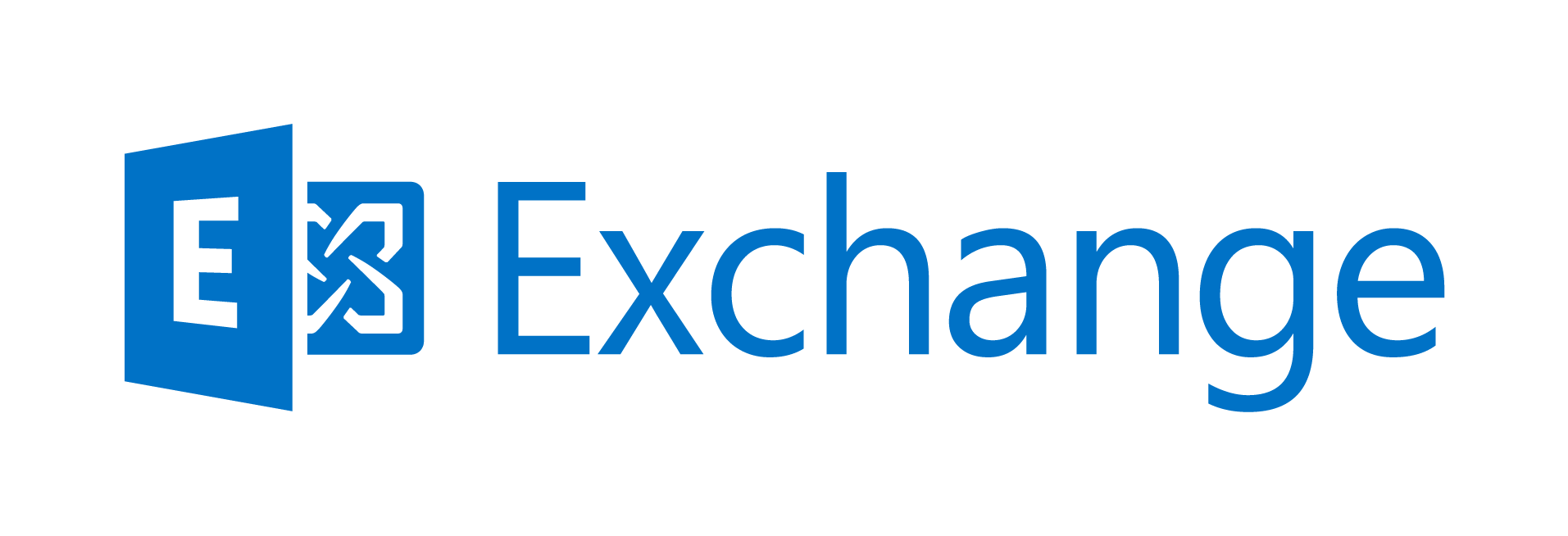 A blue and white logo for exchange on a white background