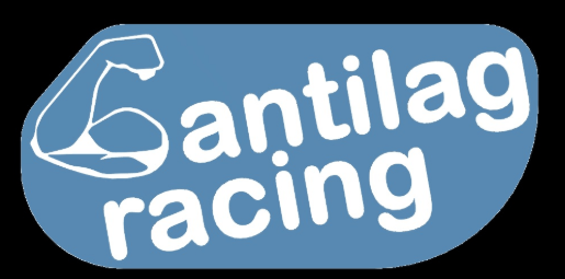 A blue and white logo for antilag racing