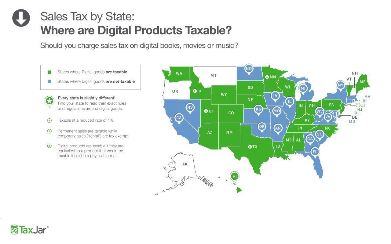 A map of the united states showing where digital products are taxable
