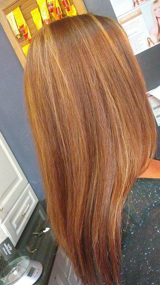 The back of a woman's hair is shown in a close up.