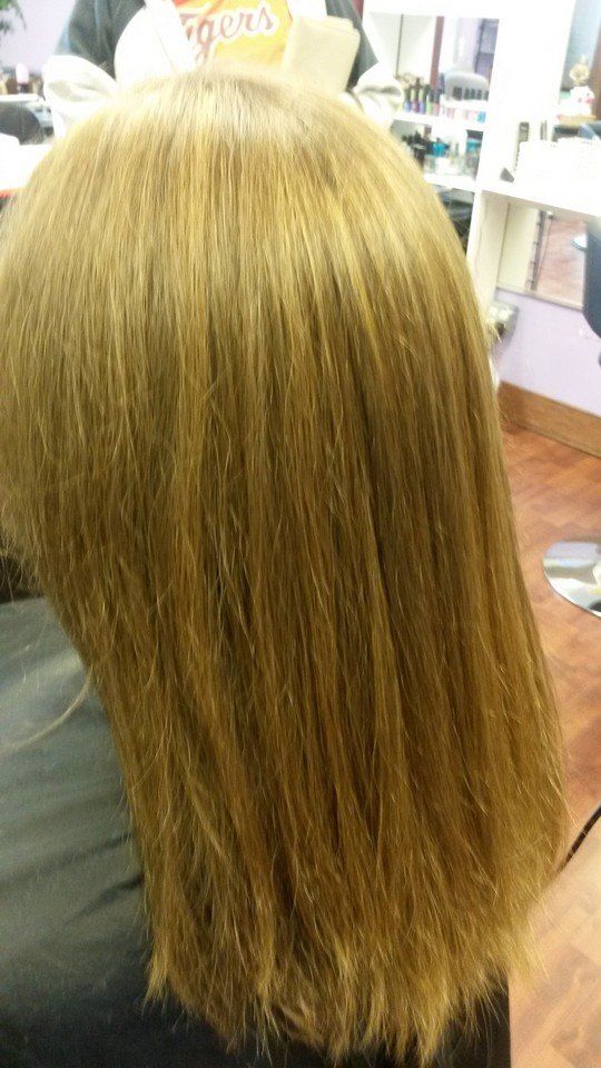 A close up of a blonde woman's hair.