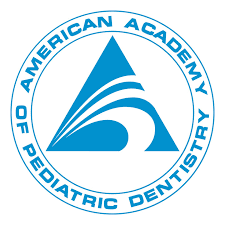 American Academy of Pediatric Dentistry logo: Blue triangle with curved lines, surrounded by text.