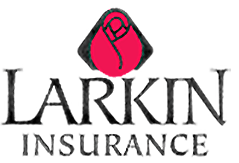 Logo for Larkin Insurance: Pink rose in a black diamond, with the name 