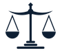 Scales of justice, dark blue, balanced.