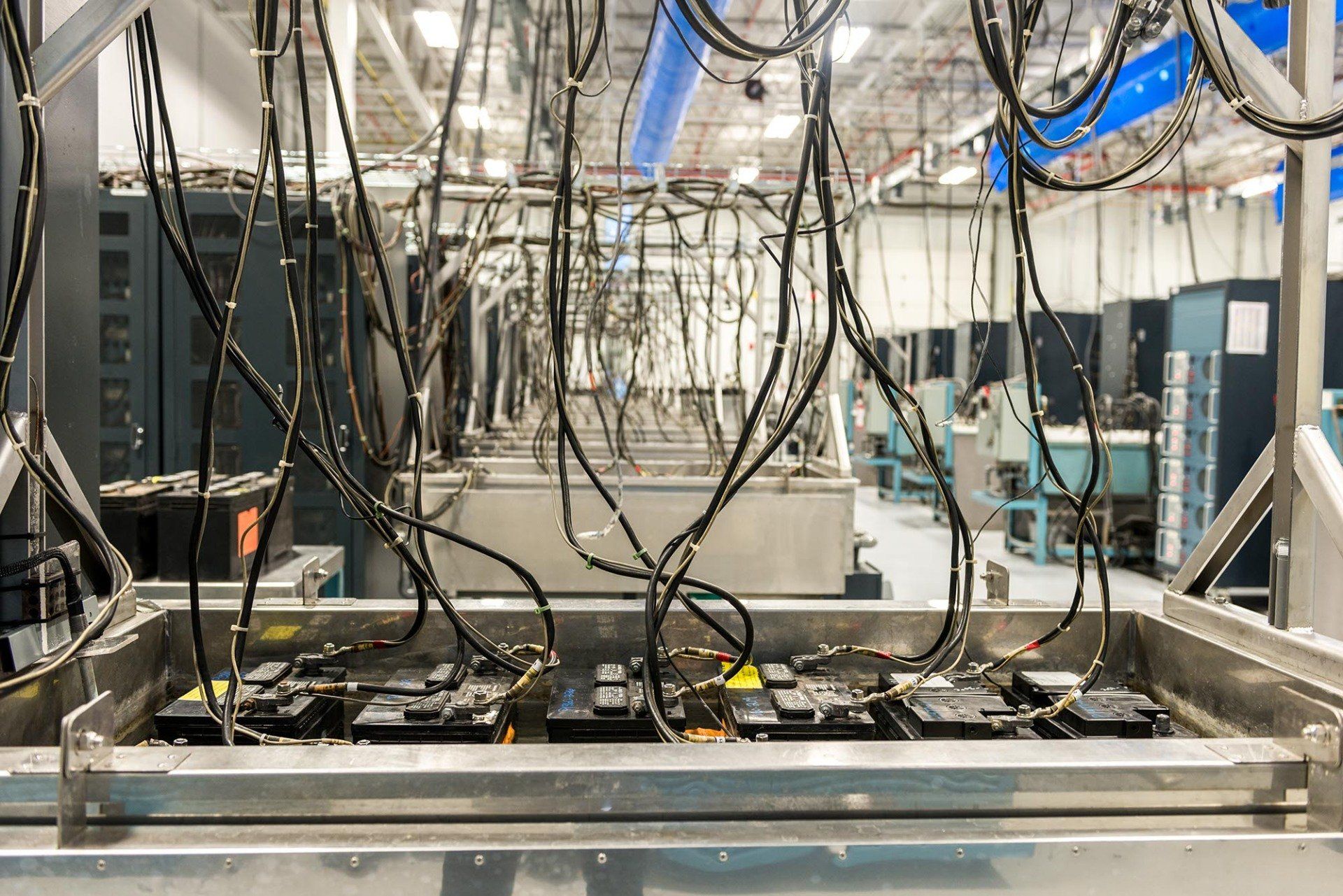 Wires and batteries at the JCI battery plant