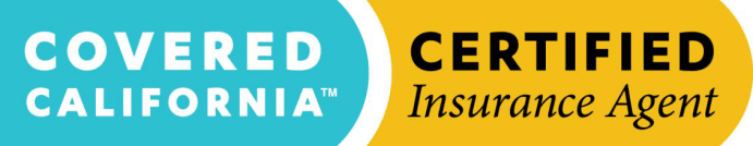 A blue and yellow sign that says covered california certified insurance agent
