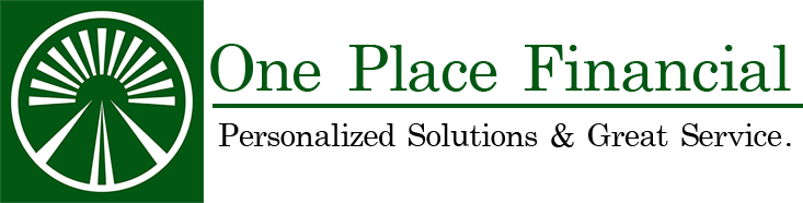 A green and white logo for one place financial