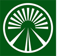 A green circle with white stripes on it on a green background.