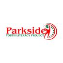 Parkside Youth Literacy Project logo. Red text with green accents. Silhouette figure with graduation cap