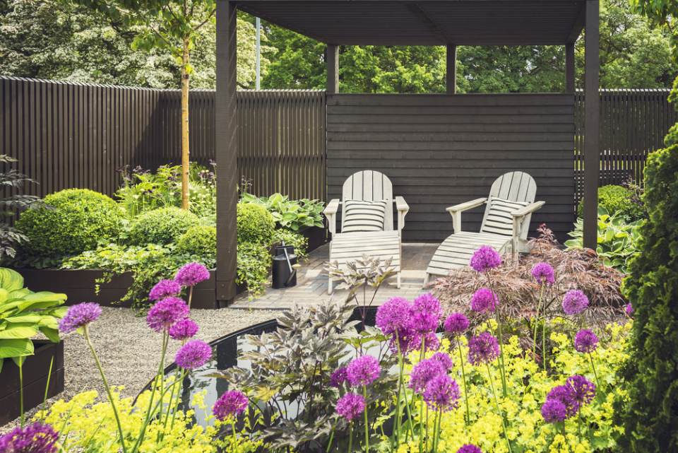 outdoor seating arrangement in the garden