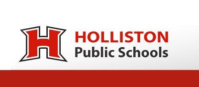 The logo for holliston public schools is red and white.