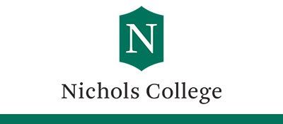 The logo for nichols college is a green shield with a letter n on it.