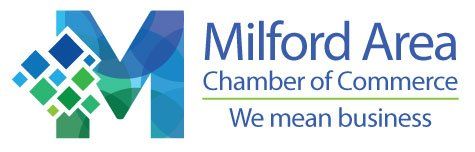 The milford area chamber of commerce logo says we mean business.