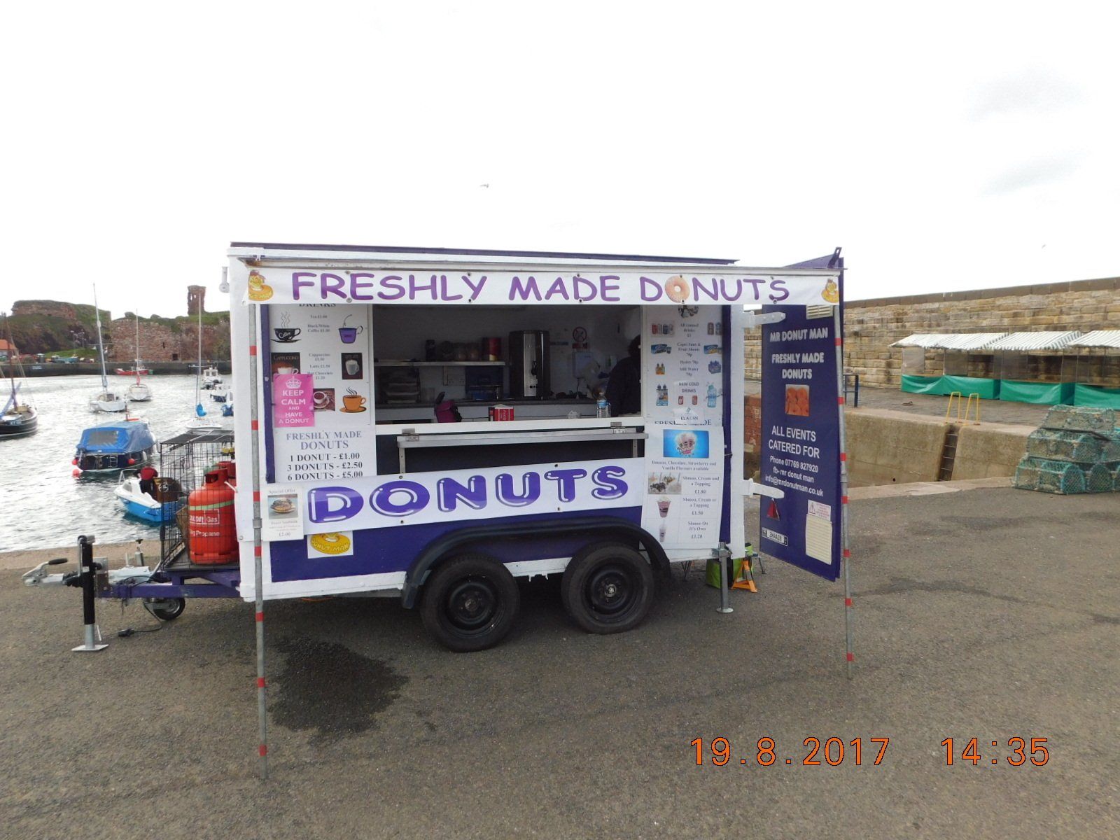First trailer, purple , at Dunbar Harbour