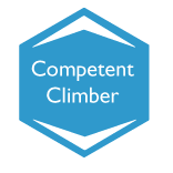 A blue hexagon with the words competent climber written inside of it.