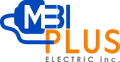 A blue and orange logo for mbi plus electric inc.