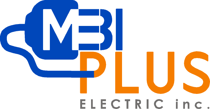 A blue and orange logo for mbi plus electric inc.