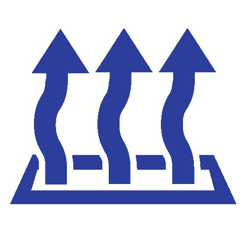Blue ventilation icon with three upward arrows over a vent