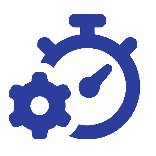 Blue stopwatch and gear icon, symbolizing time settings or scheduling.