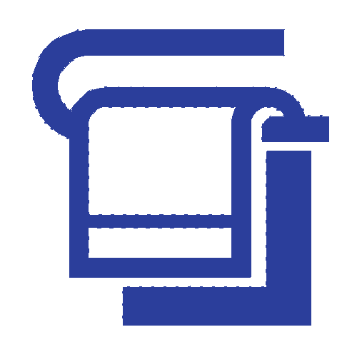 Blue stylized printer icon with paper tray and output sheet
