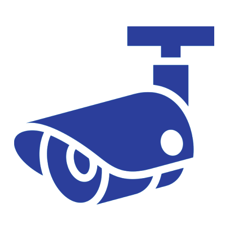 Blue security camera icon on a white background