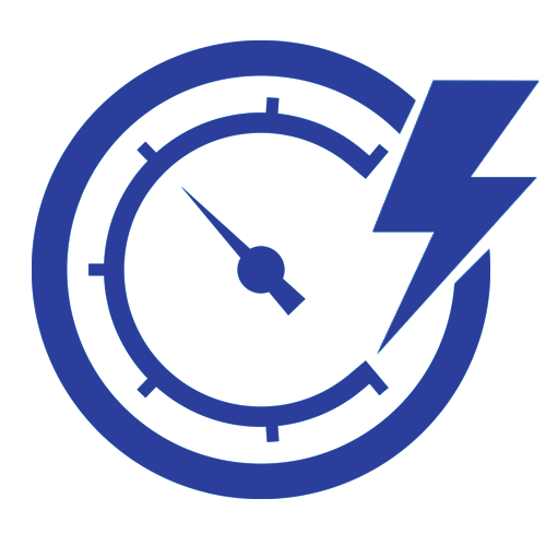 Blue circular clock icon with a lightning bolt, suggesting speed or time-saving.
