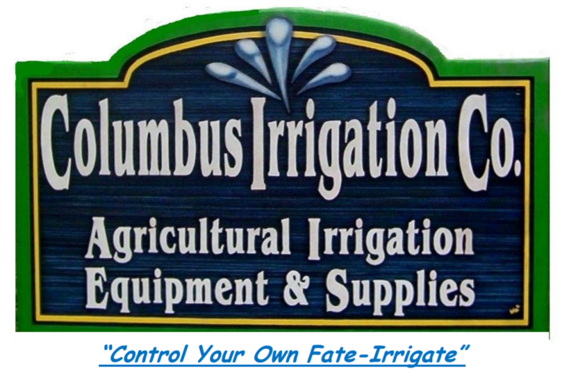 A sign for columbus irrigation co. agricultural irrigation equipment & supplies
