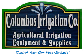 A sign for columbus irrigation co. agricultural irrigation equipment & supplies