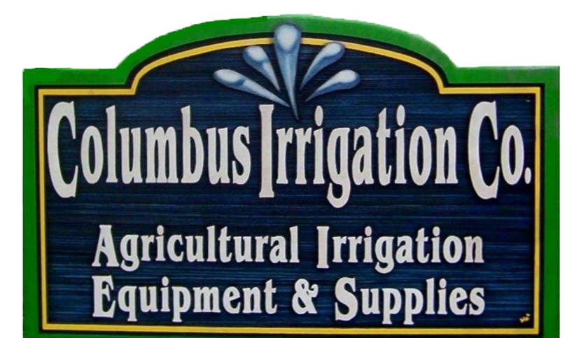A sign for columbus irrigation co. agricultural irrigation equipment & supplies