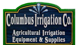 A sign for columbus irrigation co. agricultural irrigation equipment & supplies