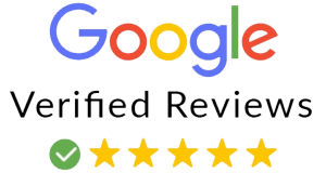 a google verified reviews logo with five stars