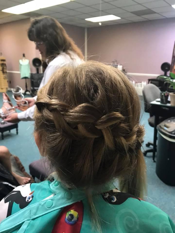 girl's french braid, rear view