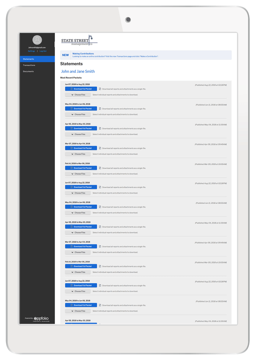 Tablet showing a list of search results with blue text and a black sidebar.