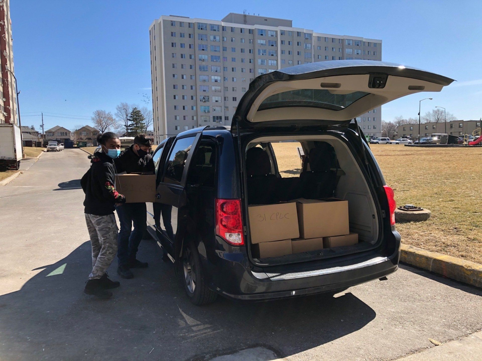 Loading van with food