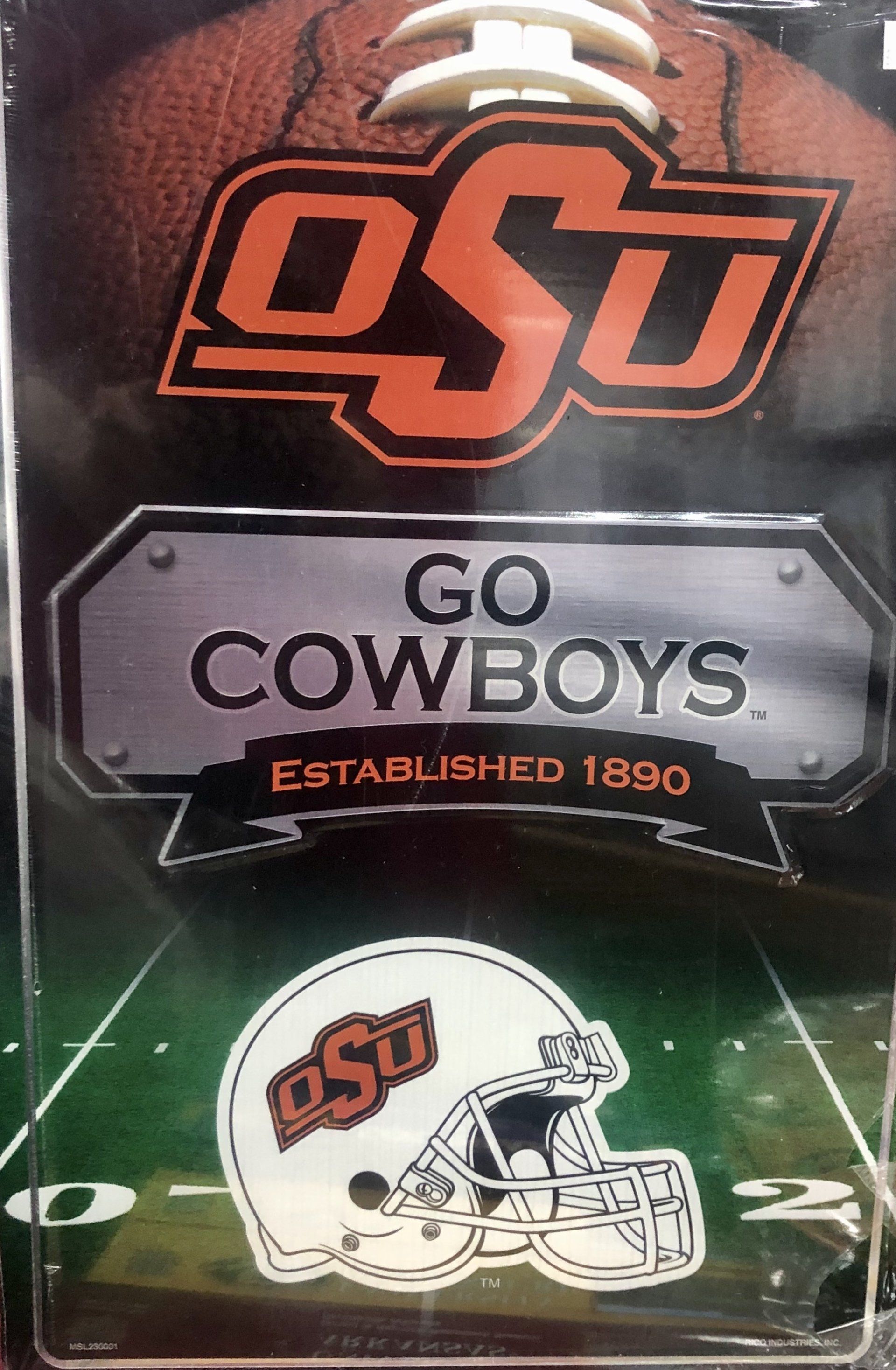 Oklahoma State University spirit sign featuring an OSU logo, 