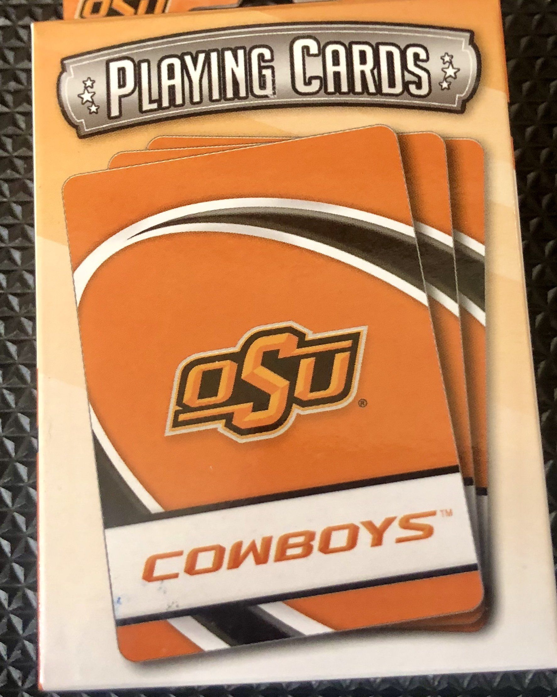 A pack of orange and black Oklahoma State University Cowboys playing cards with the OSU logo on the front.