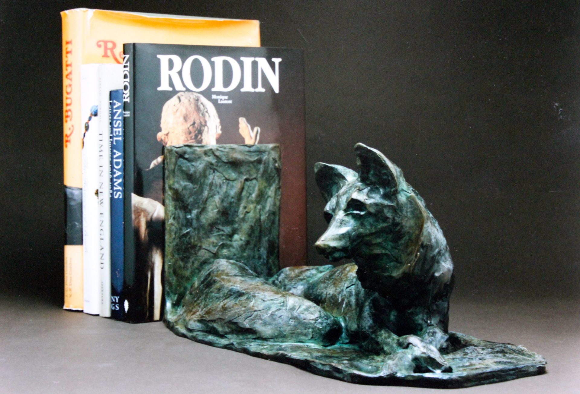 Bronze sculpture bookend of a fox by George Northup
