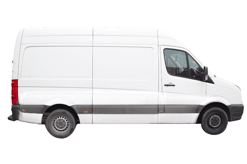 A white van is shown from the side on a white background.