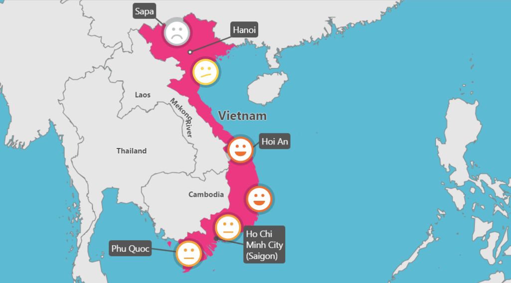 A map of asia with smiley faces on it