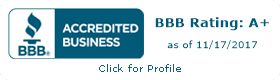 A bbb accredited business logo that says click for profile