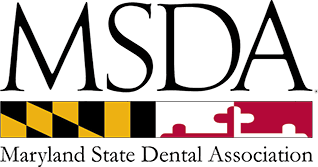 The logo for the maryland state dental association has a flag on it.