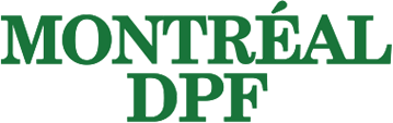 The logo for montreal dpf is green and white on a white background.