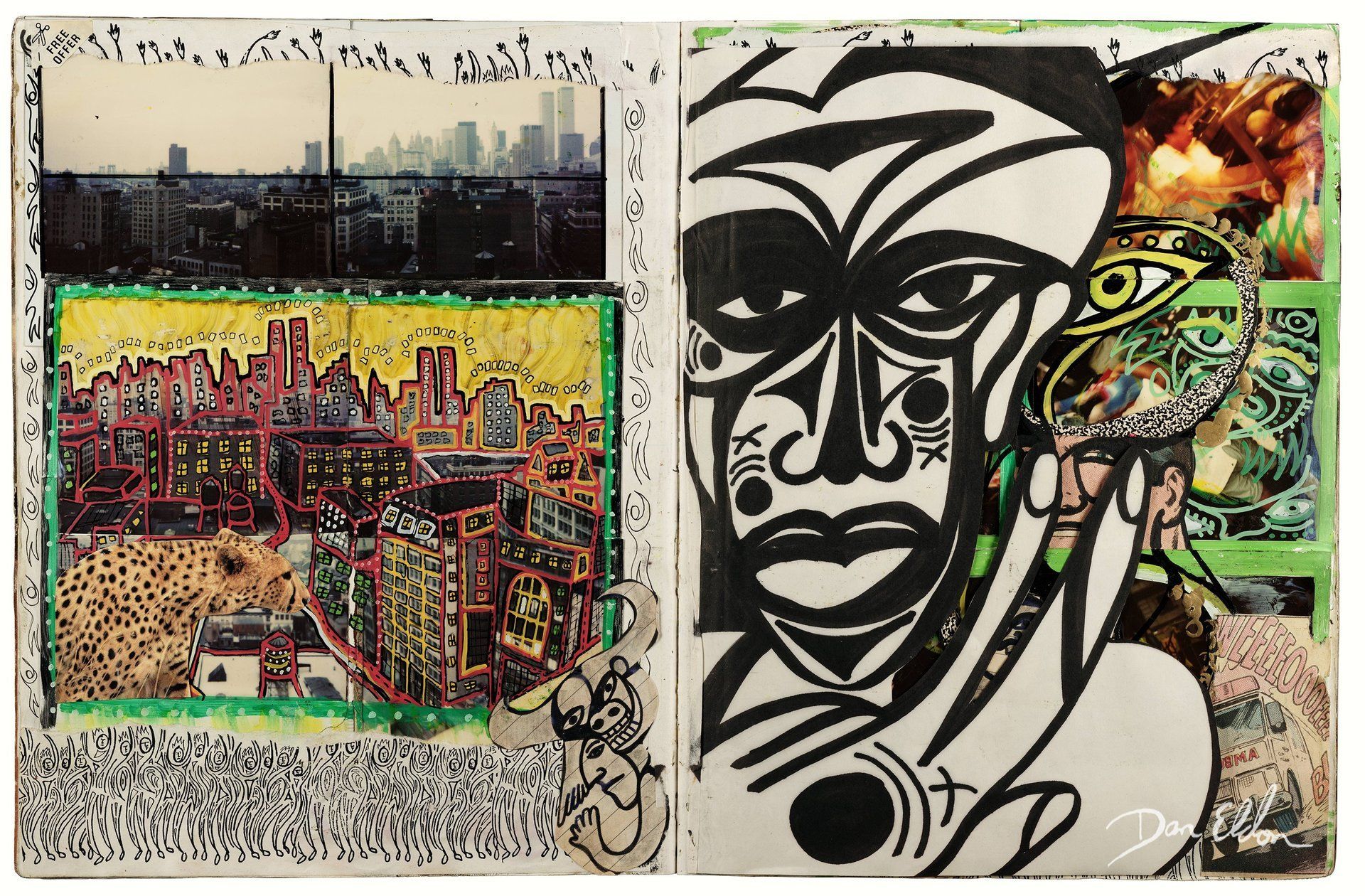 Dan Eldon journal page Self Portrait NYC