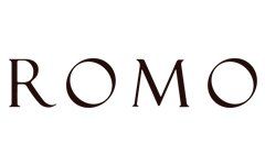 Een zwart-wit logo voor romo op een witte achtergrond.